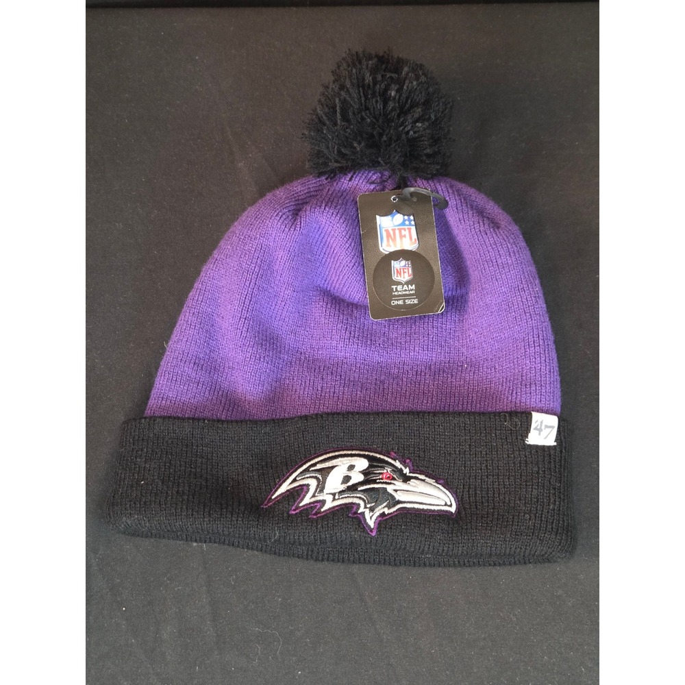 Baltimore Ravens NFL 47 Brand Knit Pom Beanie Purple Black One Size Mens New!